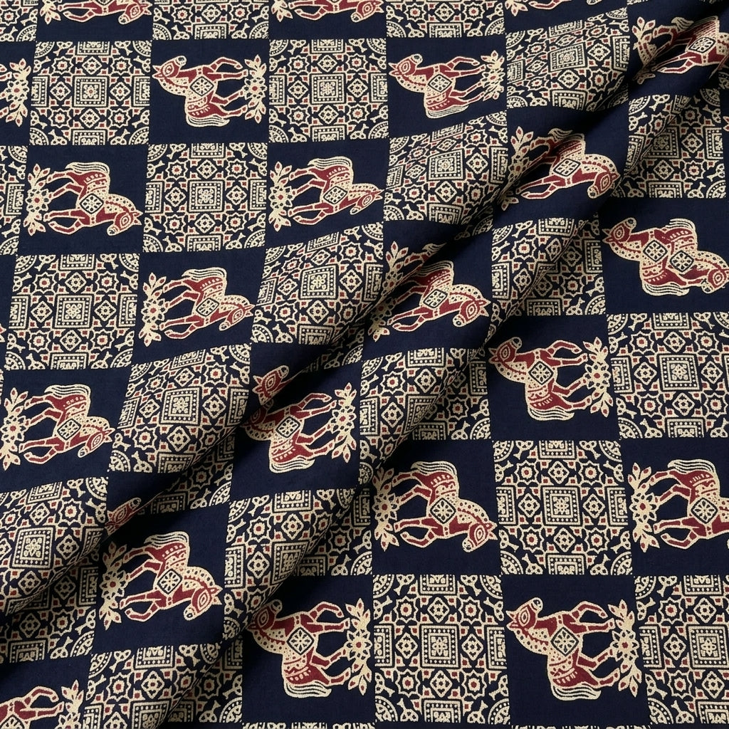 Folded Black Printed Cotton Fabric