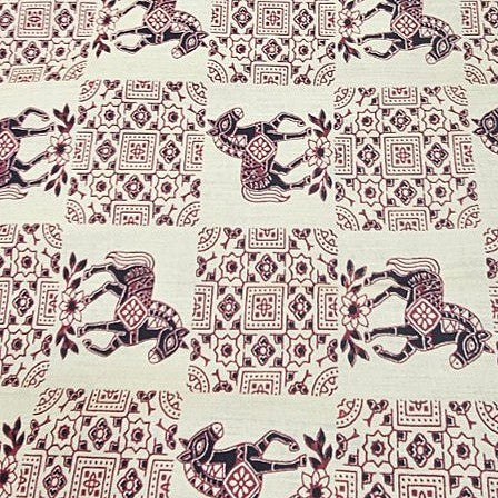 Beige Printed Cotton Fabric, laid flat