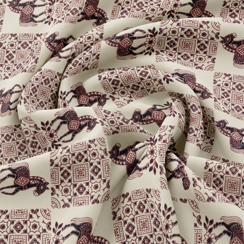 Swirled Beige Printed Cotton Fabric Showing Drape