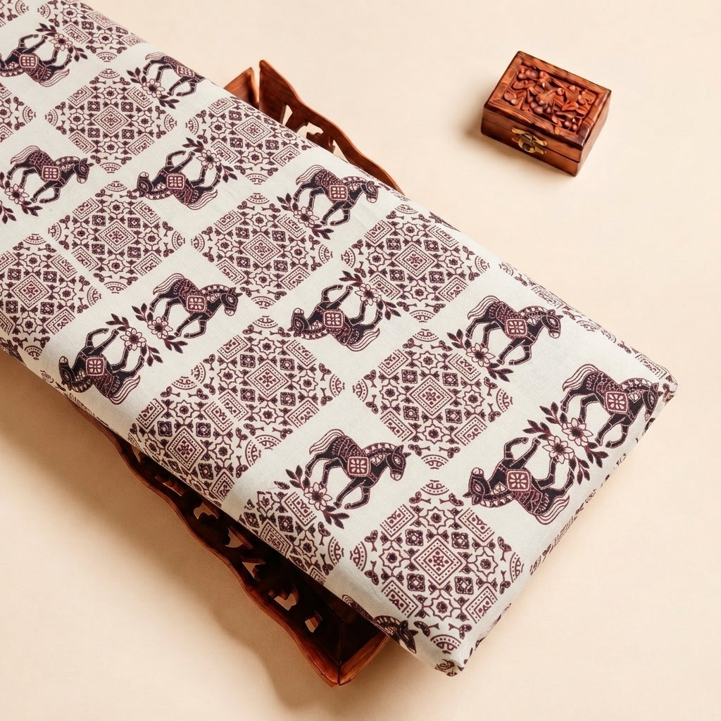 Beige Printed Cotton Fabric