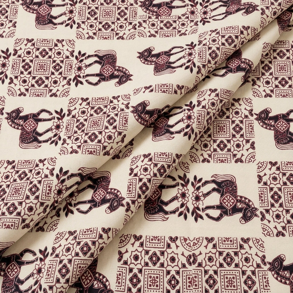 Folded Beige Printed Cotton Fabric
