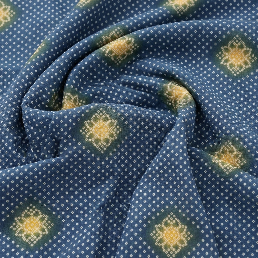Swirled Blue Printed Cotton Fabric Showing Drape