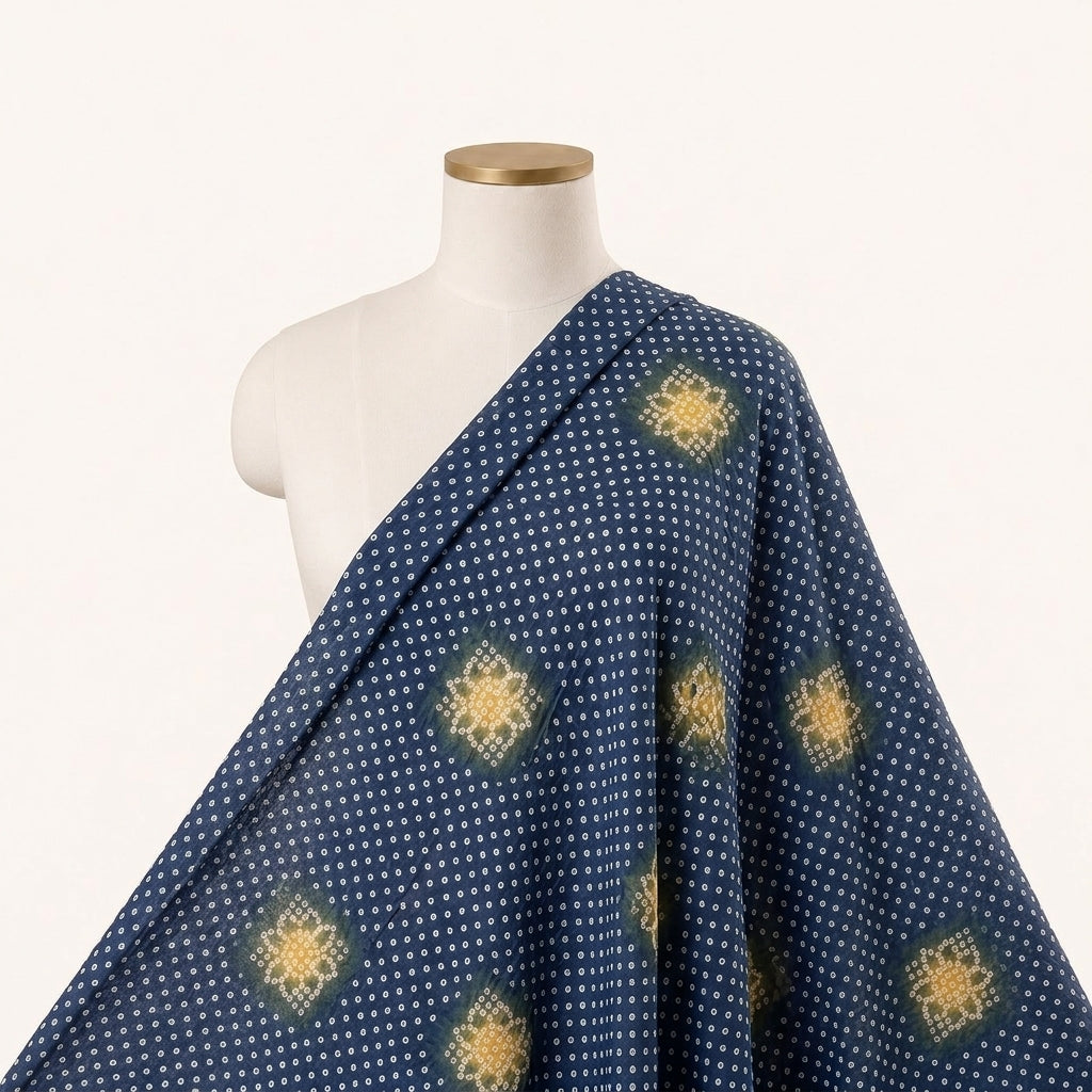 Blue Printed Cotton Fabric Draped as a saree
