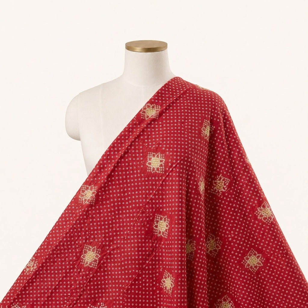 Maroon Printed Cotton Fabric Draped as a saree