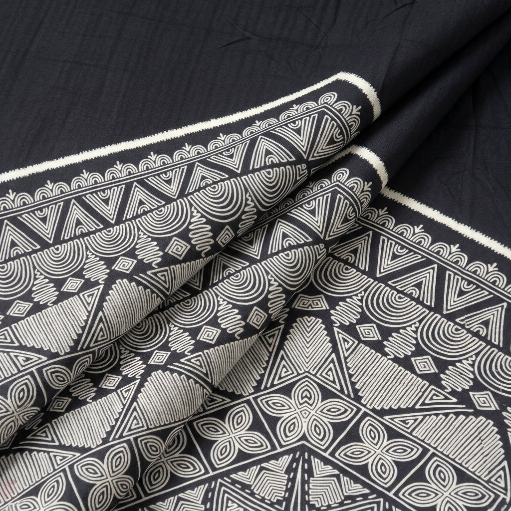 Folded Black Printed Cotton Fabric