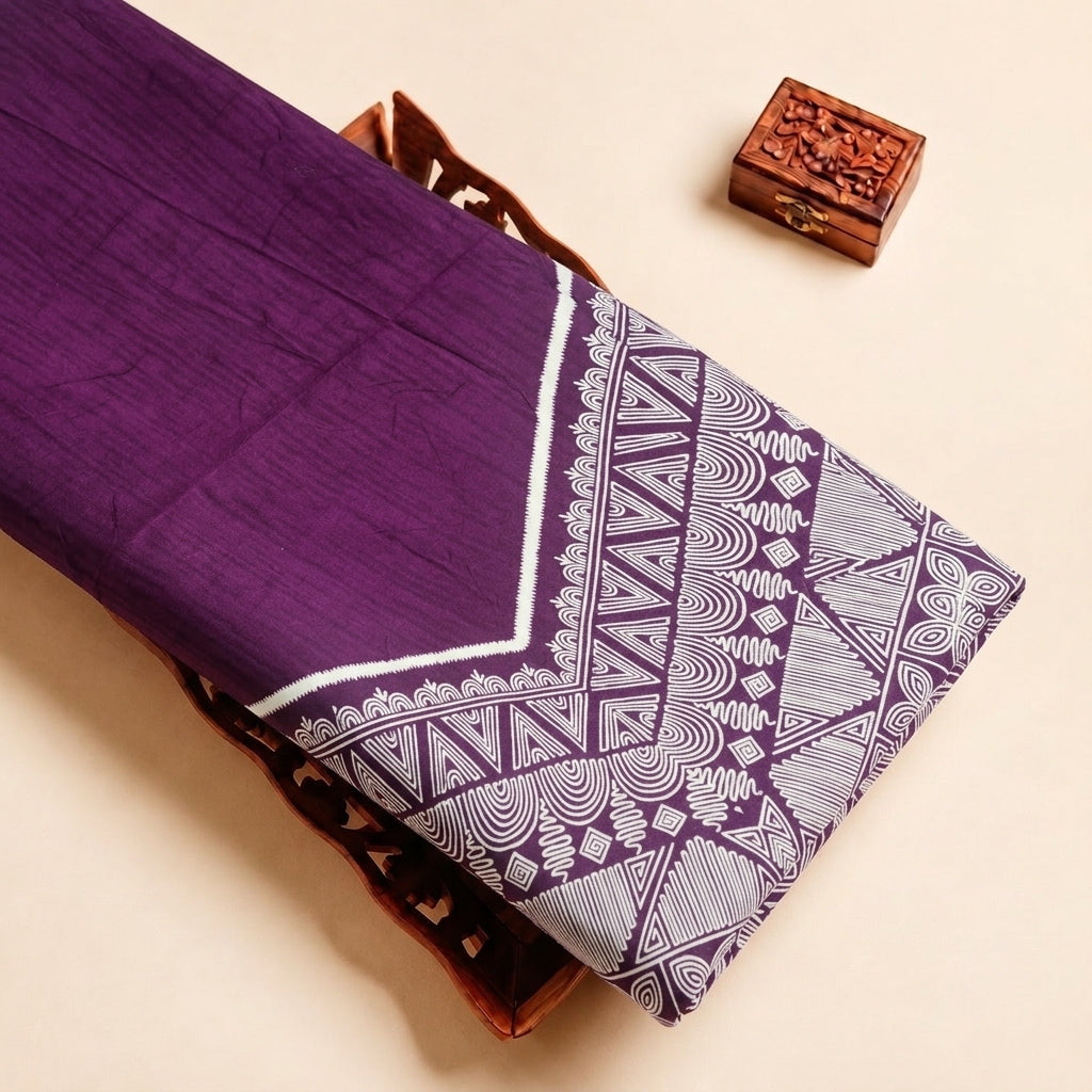 Purple Printed Cotton Fabric, folded
