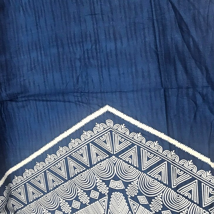 Blue Printed Cotton Fabric, laid flat