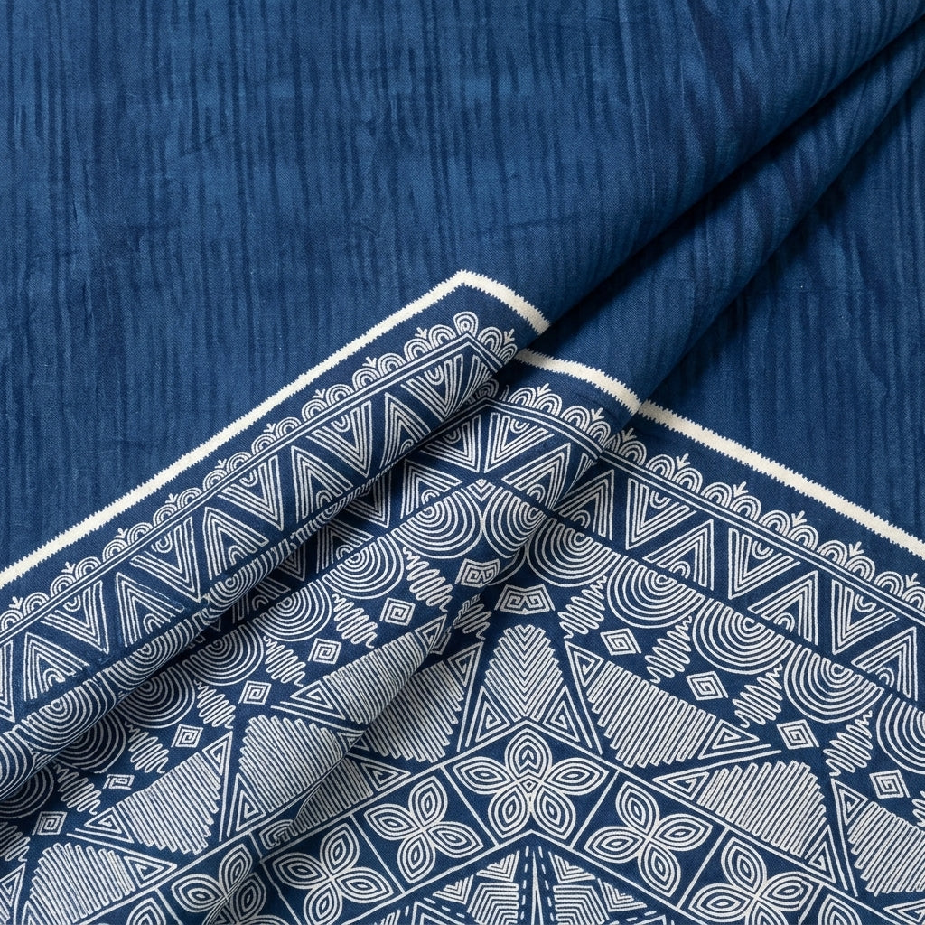 Folded Blue Printed Cotton Fabric