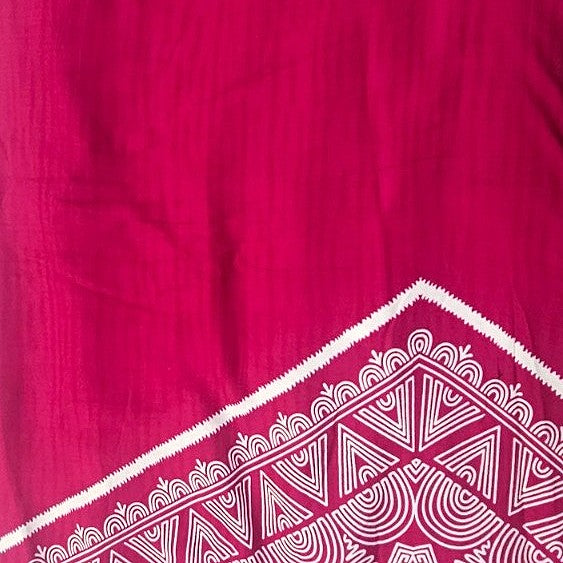 Pink Printed Cotton Fabric, laid flat