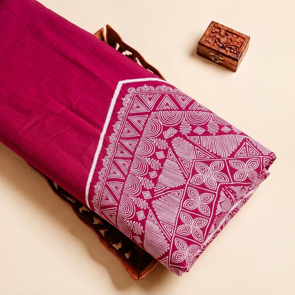 Pink Printed Cotton Fabric, folded