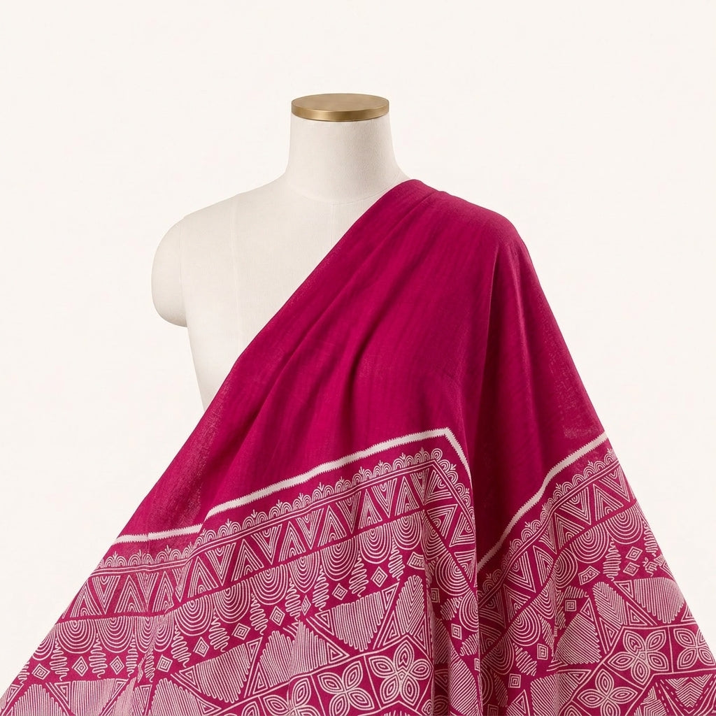 Pink Printed Cotton Fabric Draped as a saree