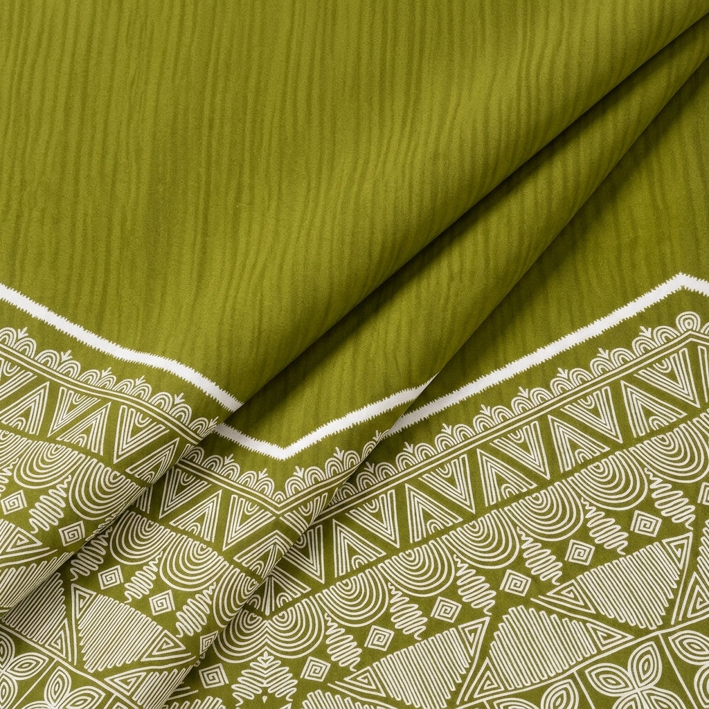 Folded Olive Green Printed Cotton Fabric