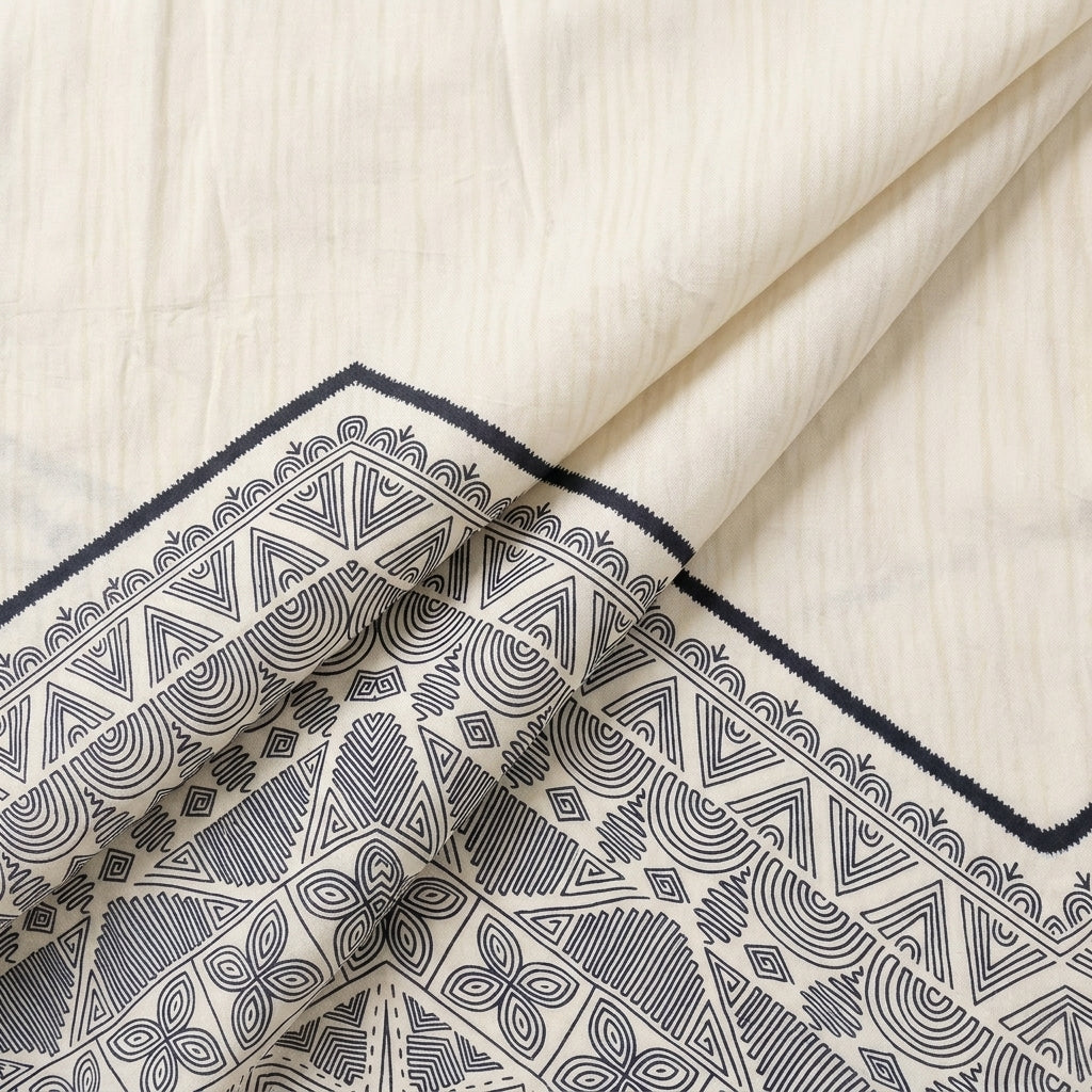 Folded Cream Printed Cotton Fabric