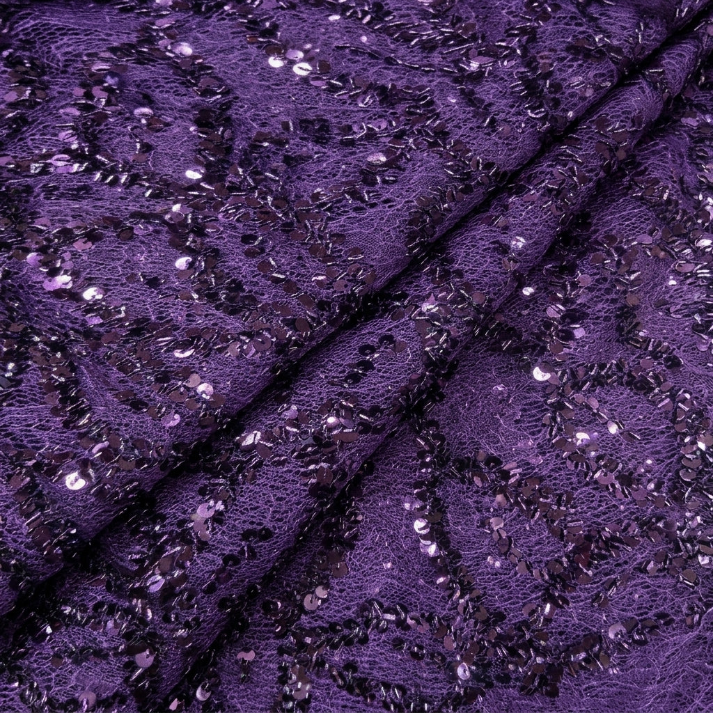 Folded Purple Embroidery Net Fabric