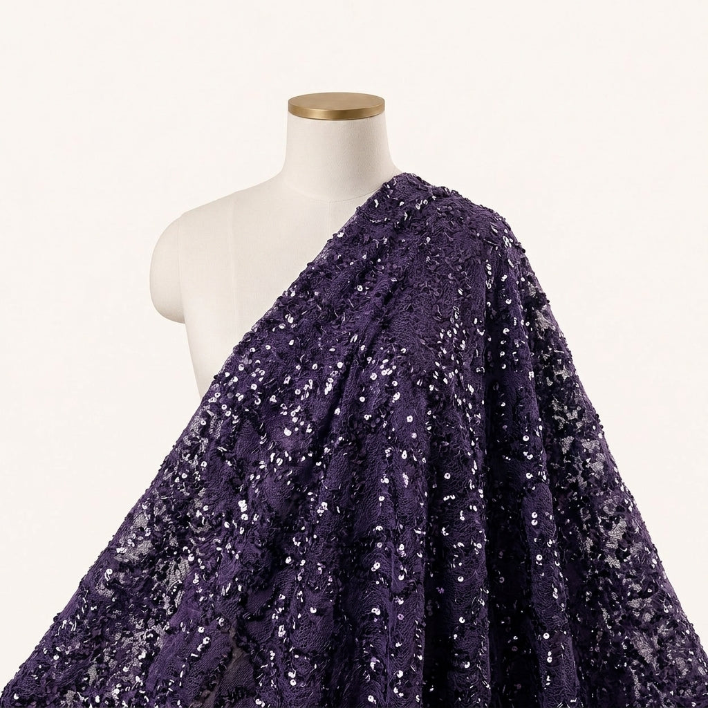 Purple Embroidery Net Fabric Draped as a saree