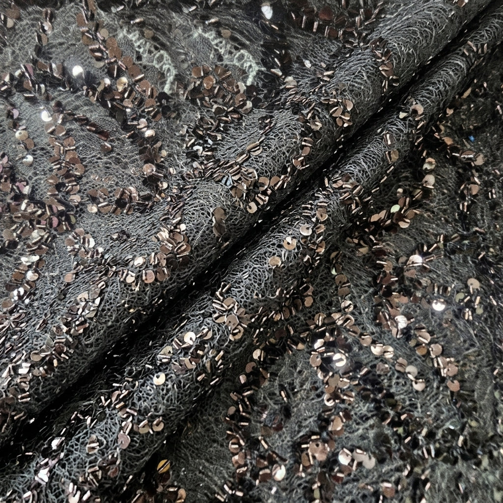 Folded Brown Embroidery Net Fabric