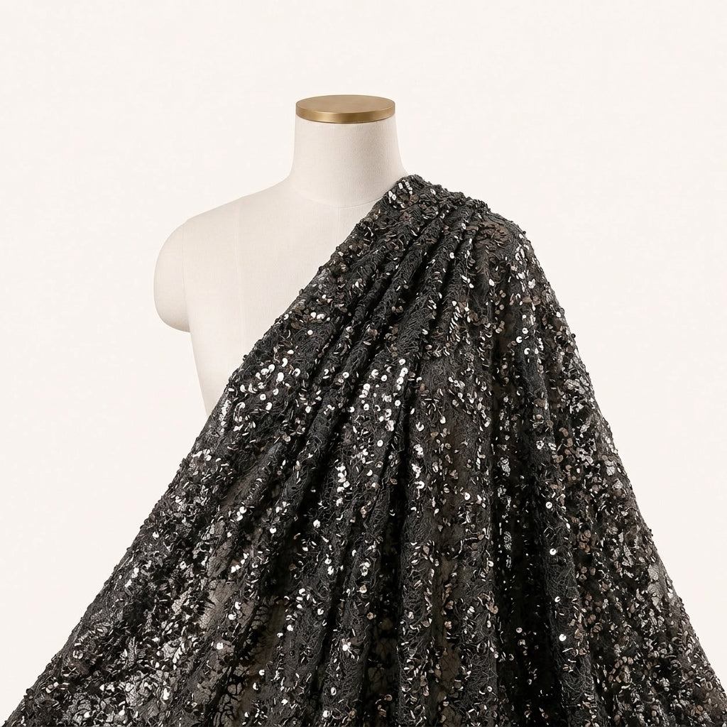 Brown Embroidery Net Fabric Draped as a saree