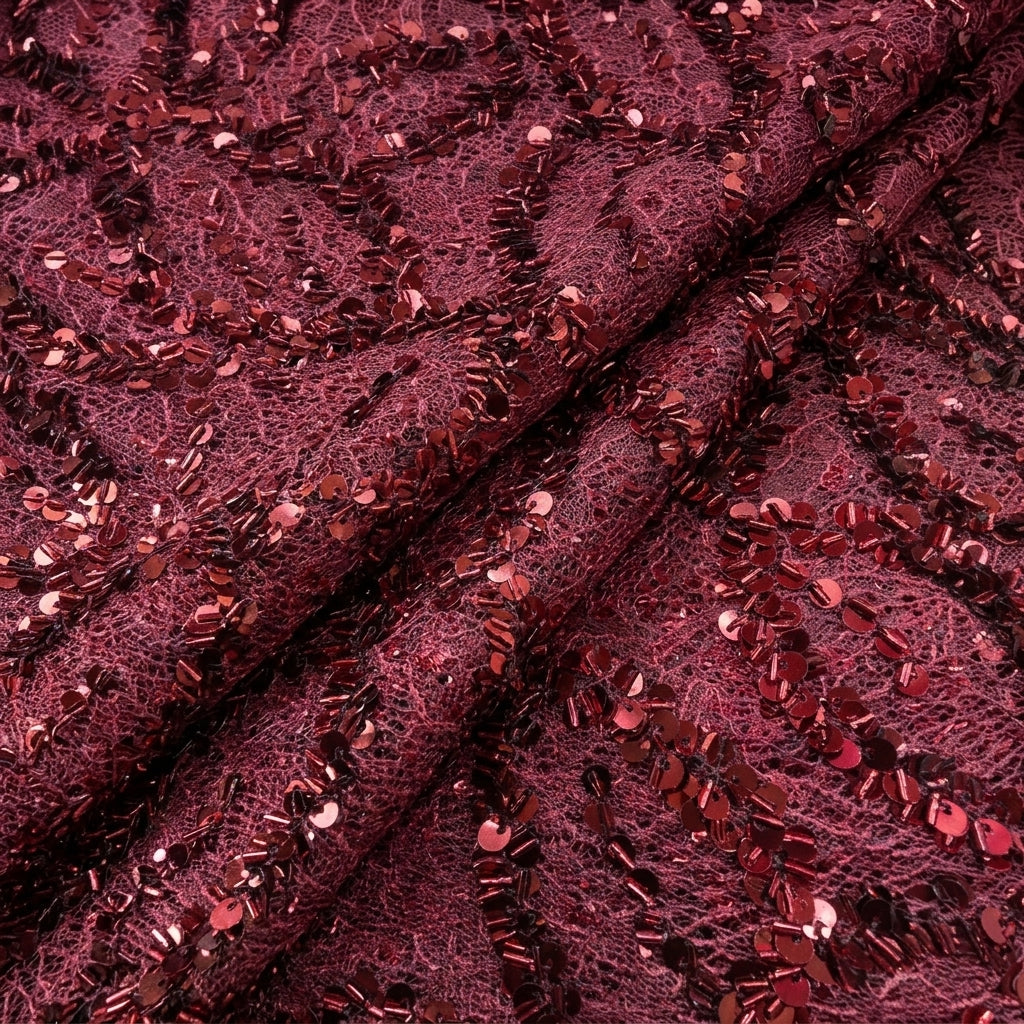 Folded Wine Embroidery Net Fabric