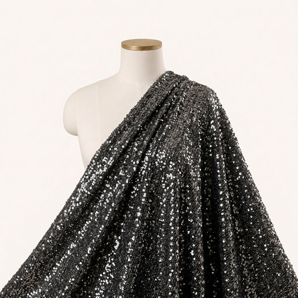 Black Embroidery Net Fabric Draped as a saree