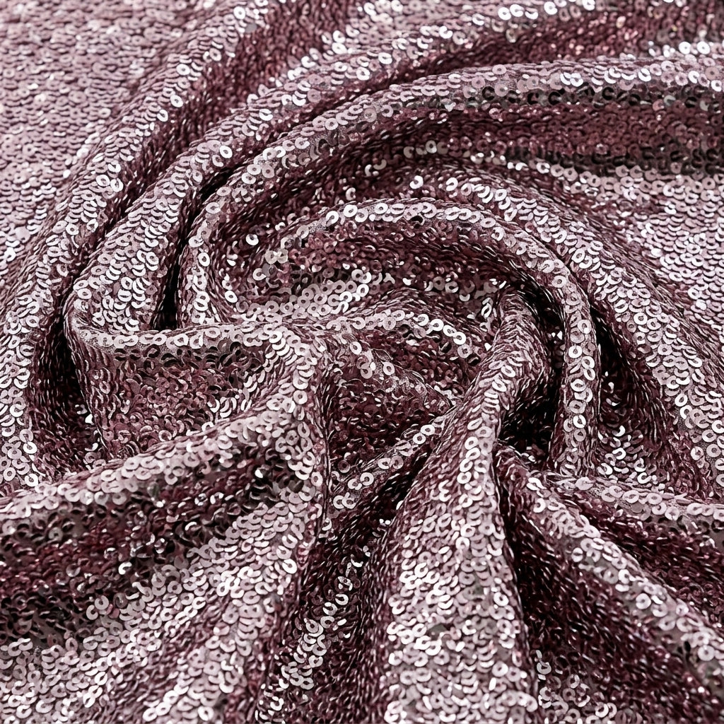 Swirled Pink Embroidery Net Fabric Showing Sequins and Drape
