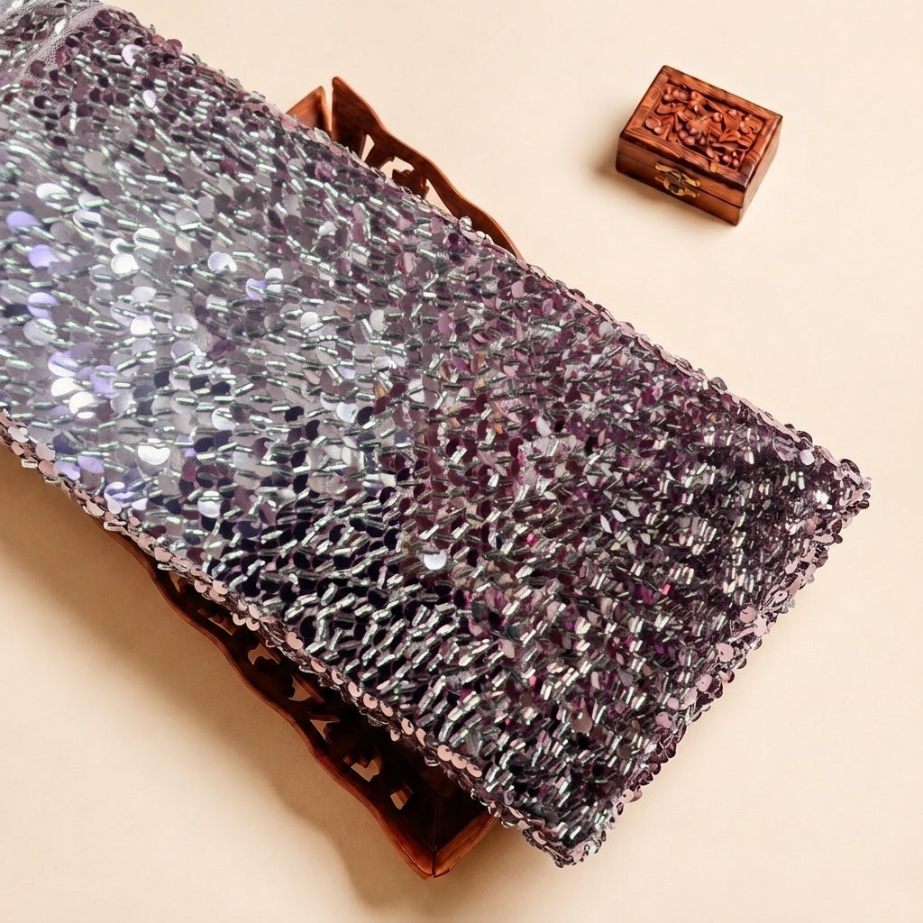 Pink Embroidery Net Fabric with Sequins