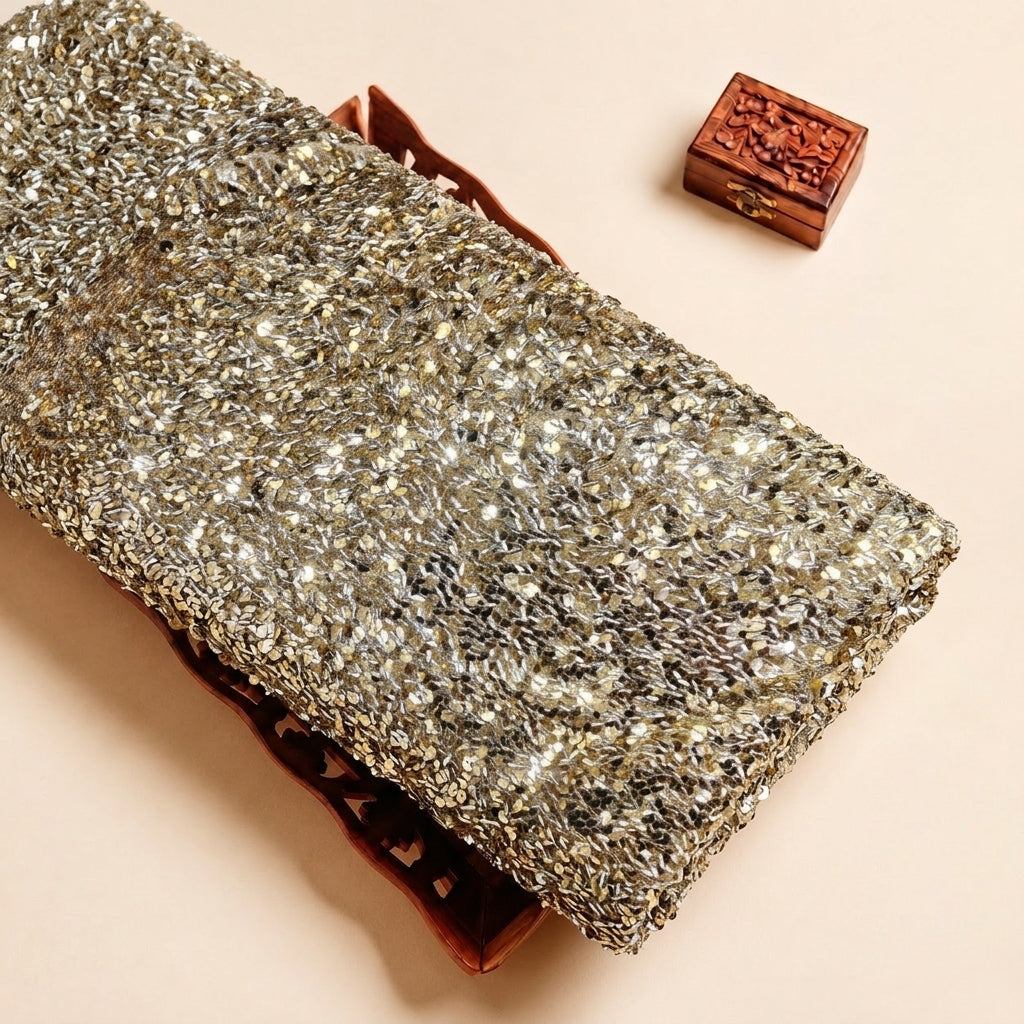 Gold Embroidery Net Fabric with Sequins