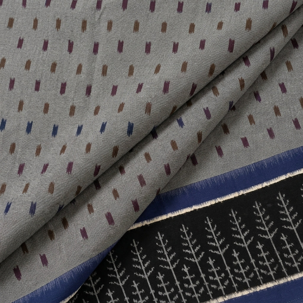 Folded Grey Ikat Cotton Fabric