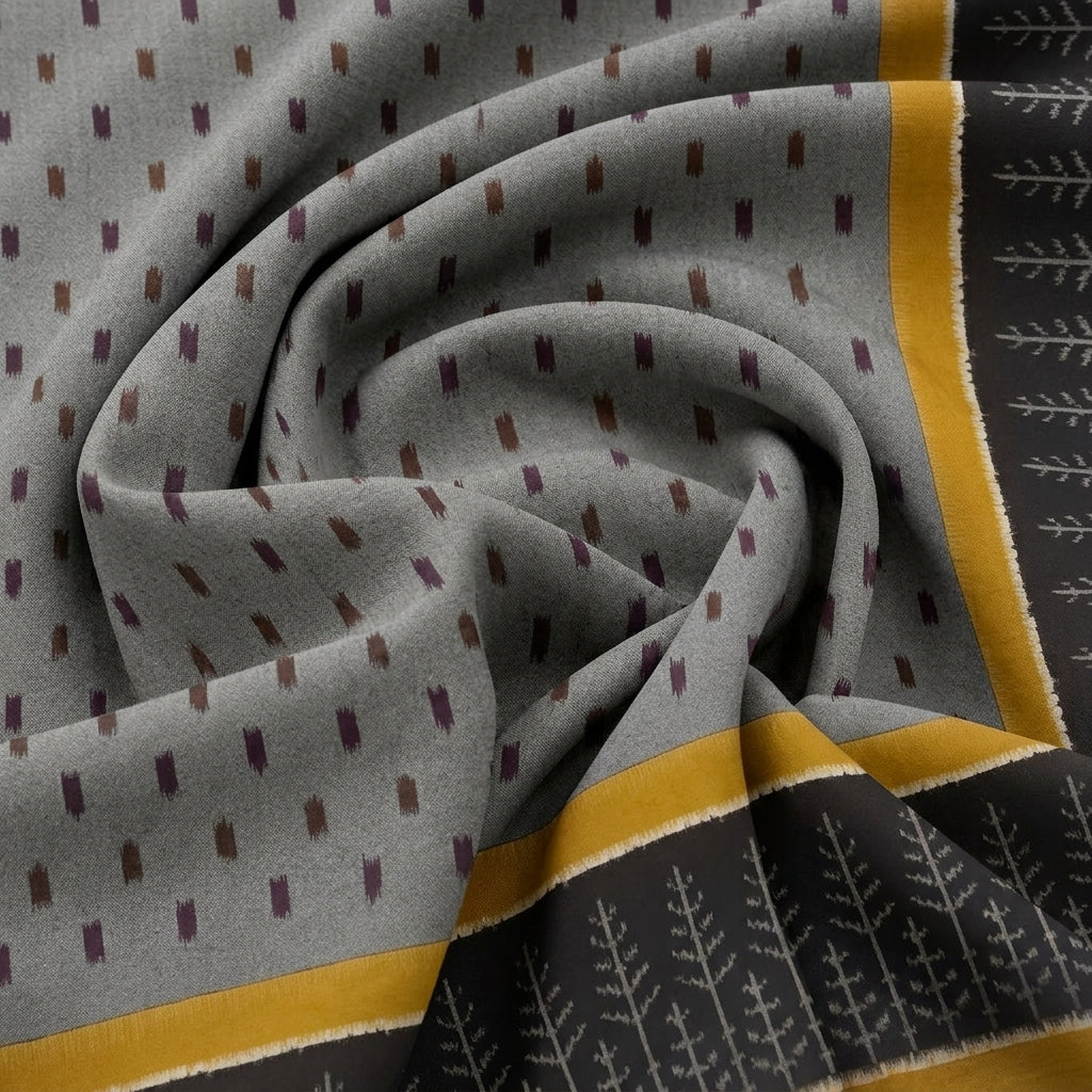 Yellow Ikat Cotton Fabric, swirled to show the drape