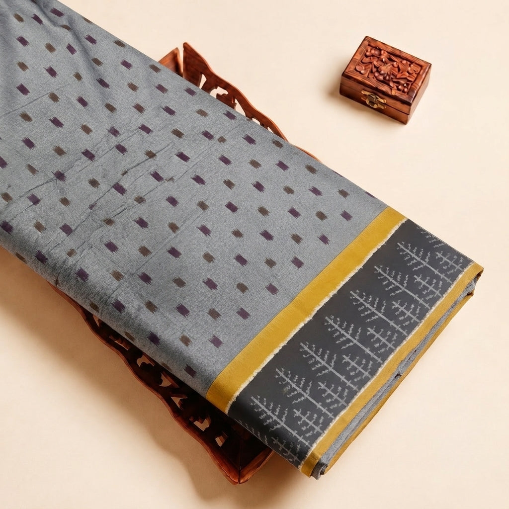 Yellow Ikat Cotton Fabric, folded