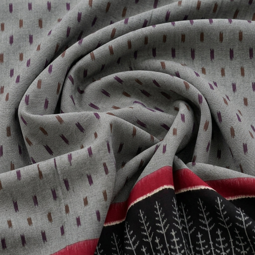 Red Ikat Cotton Fabric, swirled to show the drape
