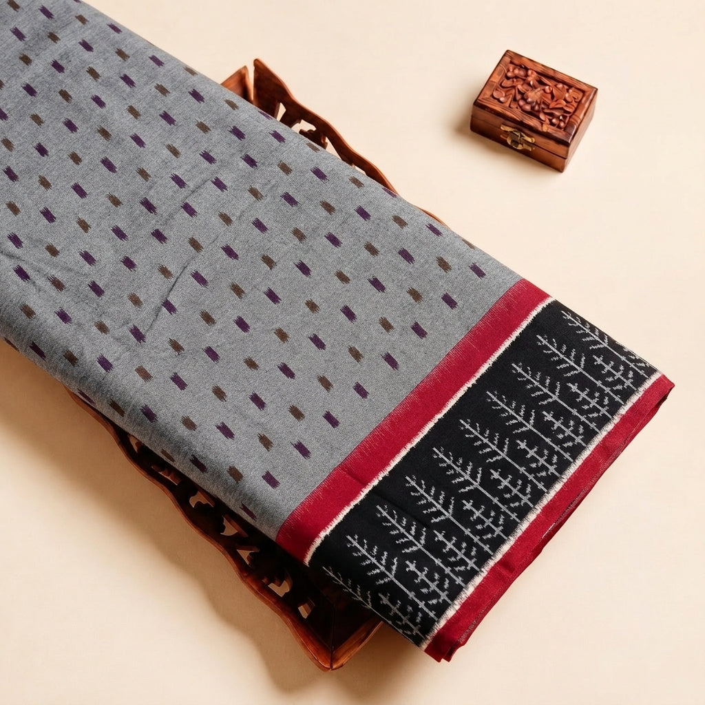 Red Ikat Cotton Fabric, folded