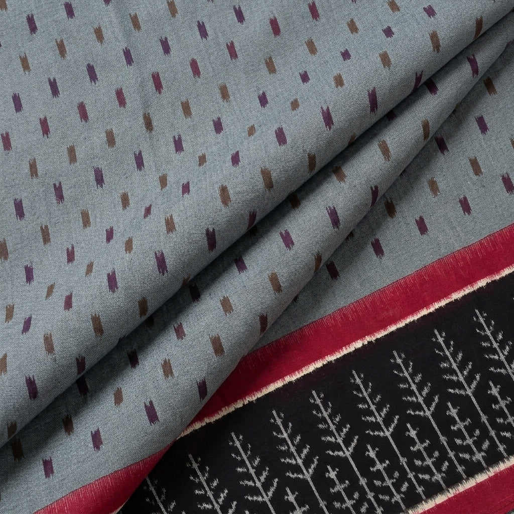 Folded Grey Ikat Cotton Fabric