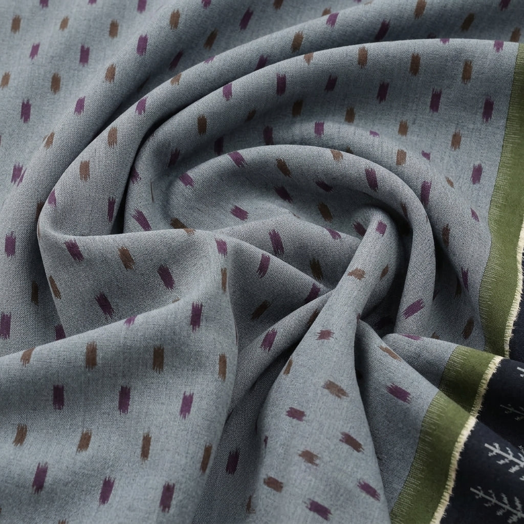 Green Ikat Cotton Fabric, swirled to show the drape