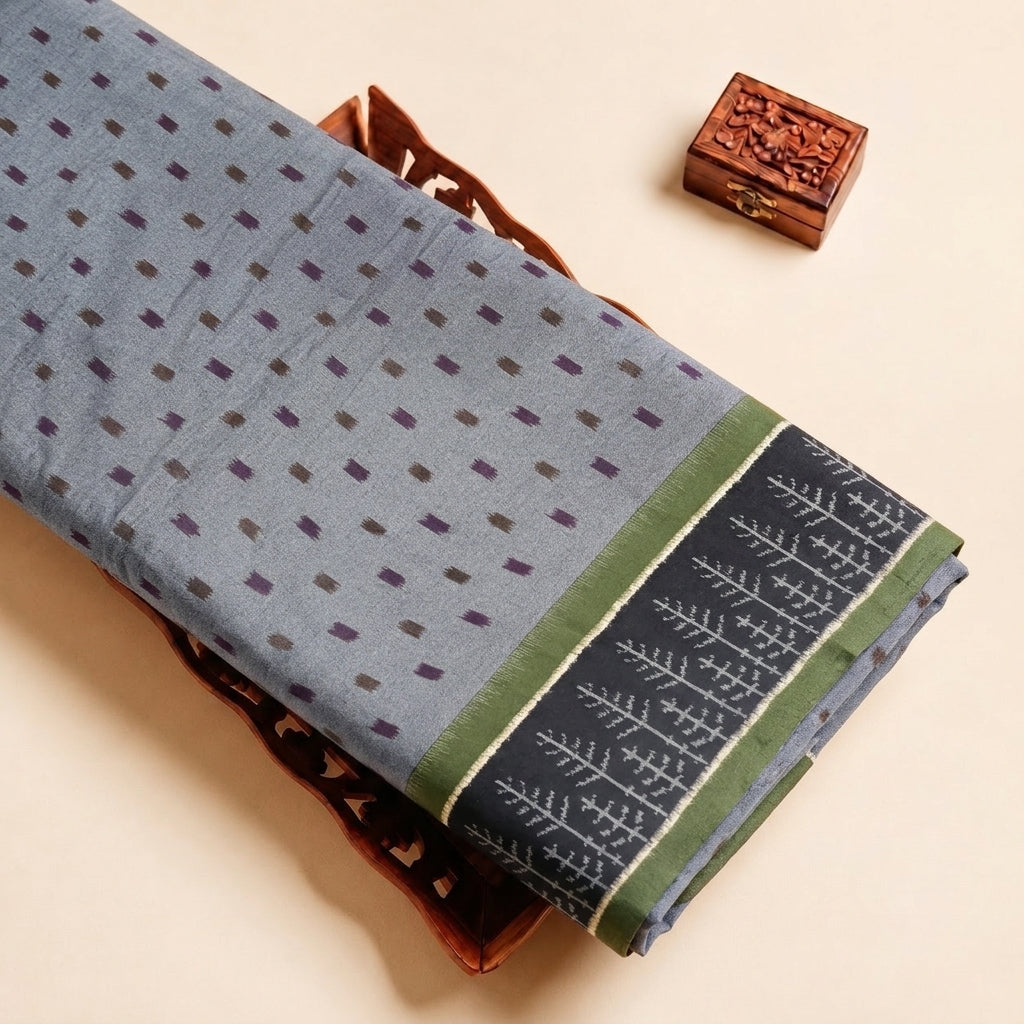 Green Ikat Cotton Fabric, folded