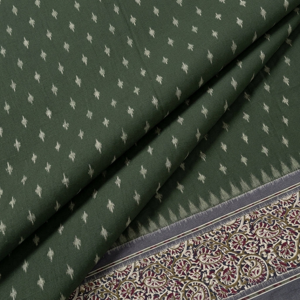 Folded Green Ikat Cotton Fabric