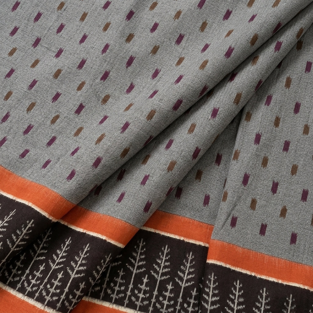 Folded Grey Ikat Cotton Fabric