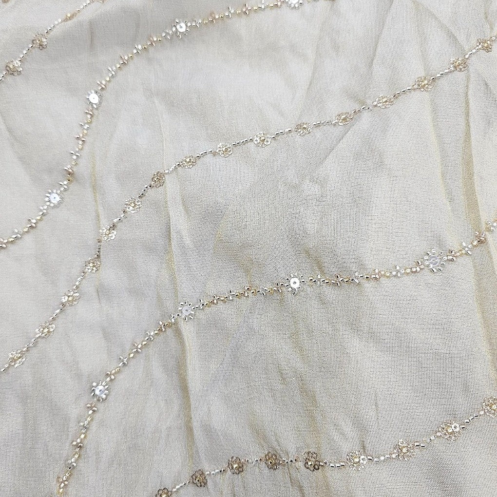 Cream Embroidery Organza Fabric, laid flat