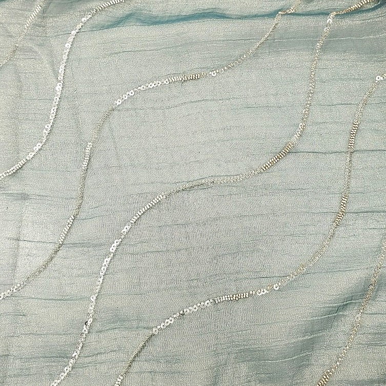 Green Embroidery Organza Fabric, laid flat