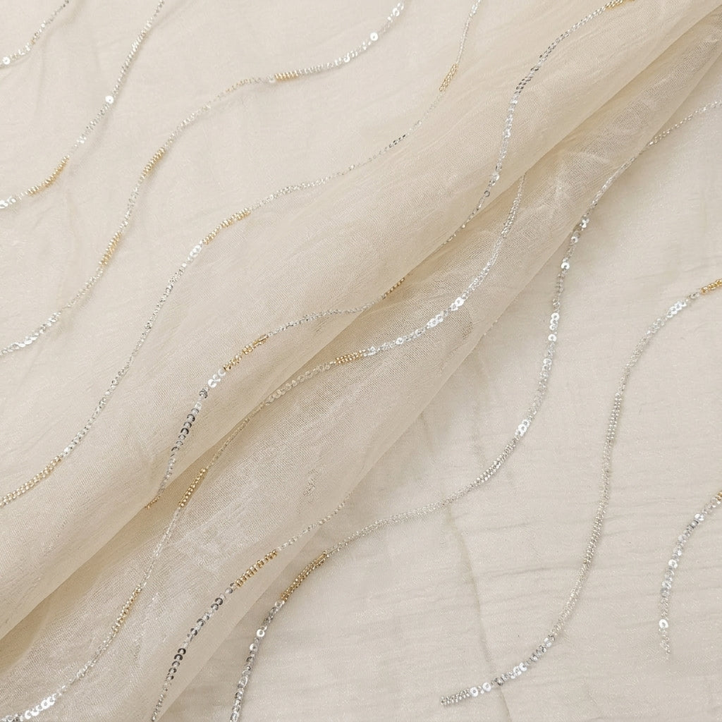 Folded Gold Embroidery Organza Fabric