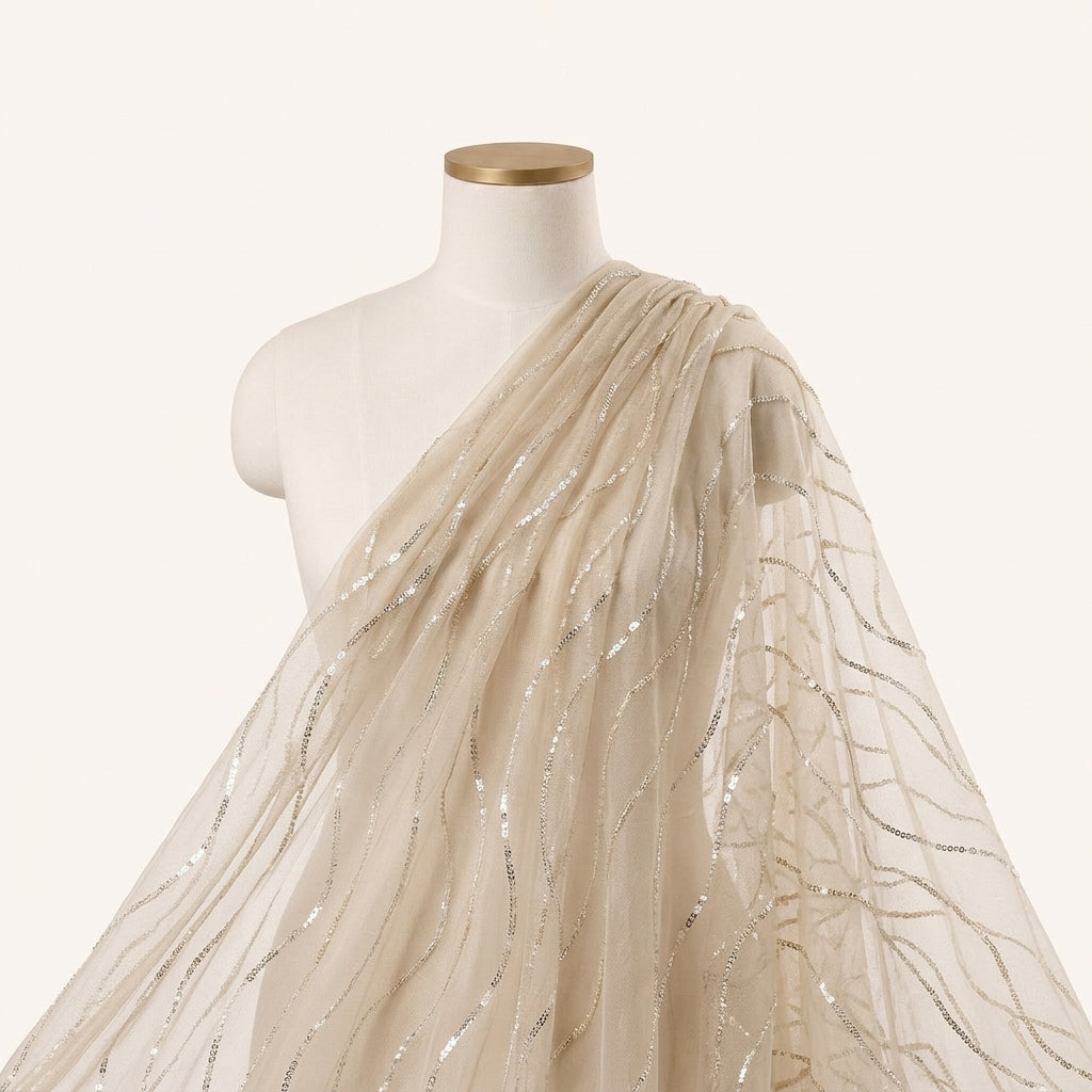 Gold Embroidery Organza Fabric Draped as a saree