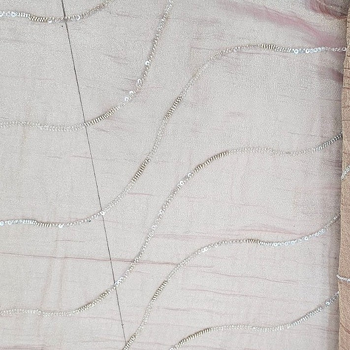 Rose Gold Embroidery Organza Fabric, laid flat
