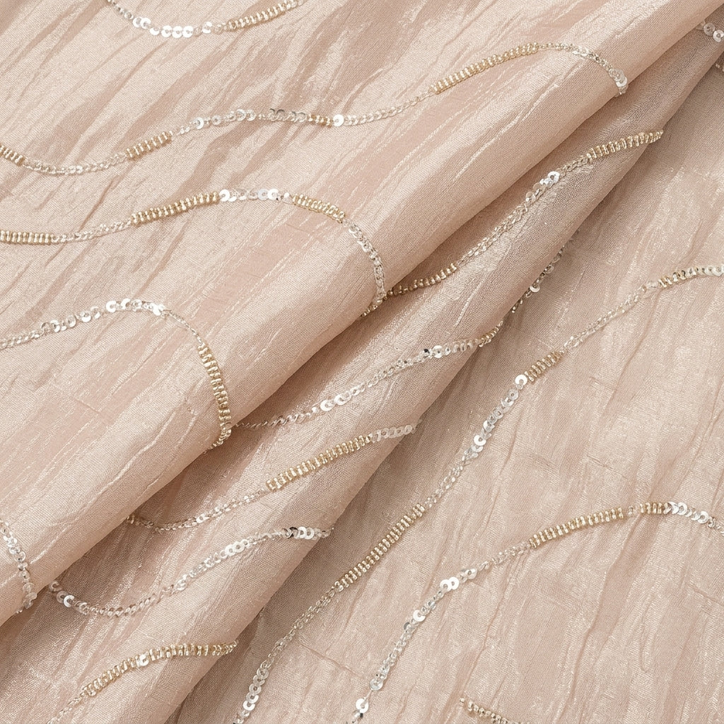 Folded Rose Gold Embroidery Organza Fabric
