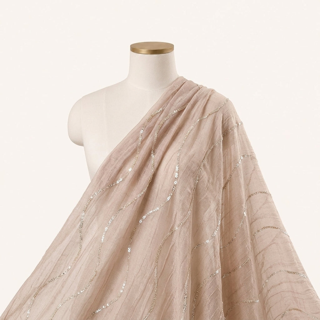 Rose Gold Embroidery Organza Fabric Draped as a saree