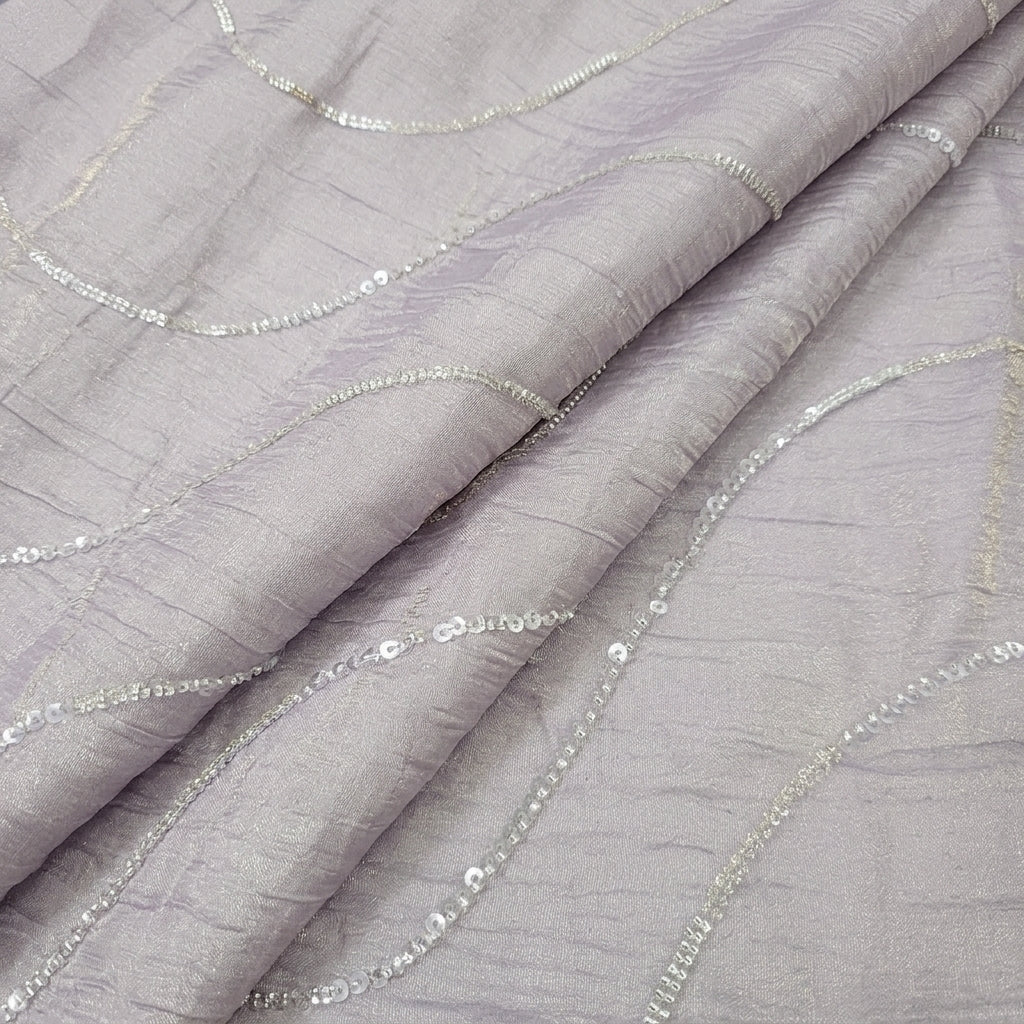 Folded Purple Gold Embroidery Organza Fabric