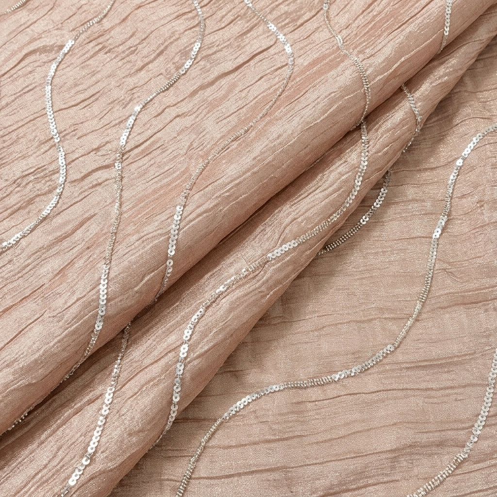 Folded Peach Pink Embroidery Organza Fabric