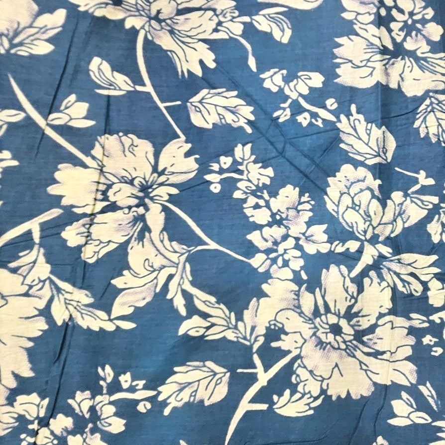 Blue Floral Cotton Fabric, laid flat