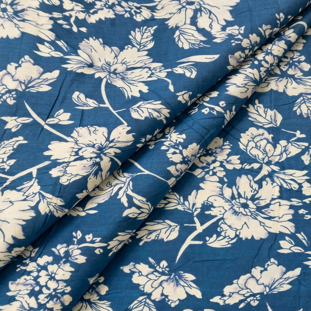 Folded Blue Floral Cotton Fabric