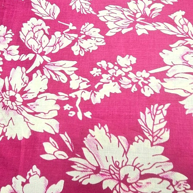 Pink Floral Cotton Fabric, laid flat