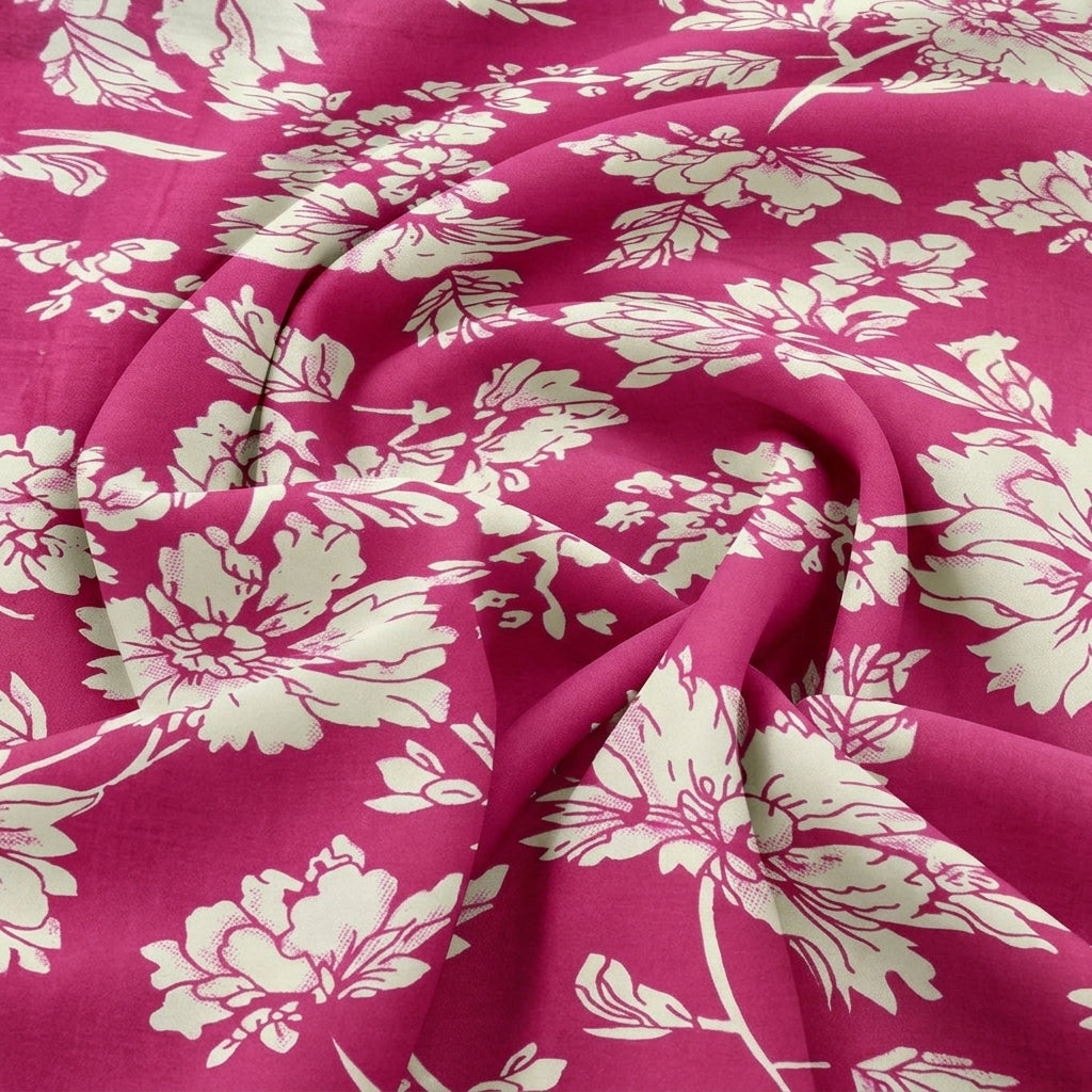 Swirled Pink Floral Cotton Fabric Showing Drape