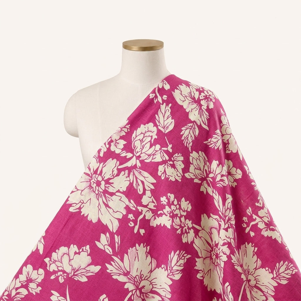 Pink Floral Cotton Fabric Draped as a saree